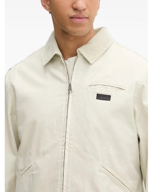AllSaints White Corduroy-Collar Logo-Patch Relaxed Fit Jacket for men