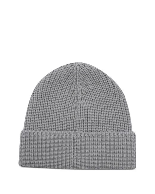 Canada Goose Gray Logo-Patch Ribbed Beanie