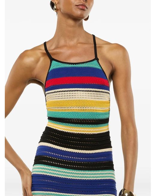 Laneus White Striped-Pattern Knitted Dress