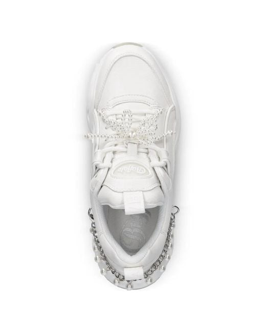 Buffalo White Binary Pearl-Embellished Chunky-Sole Sneakers