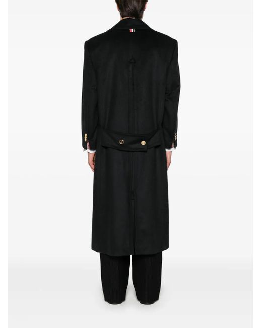 Thom Browne Black Cashmere Embroidered Applique Overcoat for men