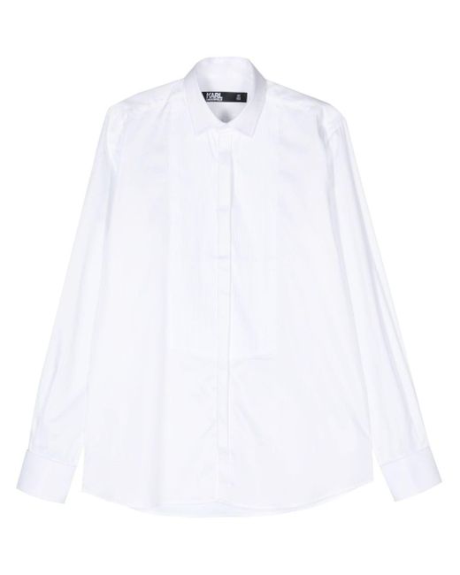 Karl Lagerfeld White Smocking-detail Poplin Shirt for men