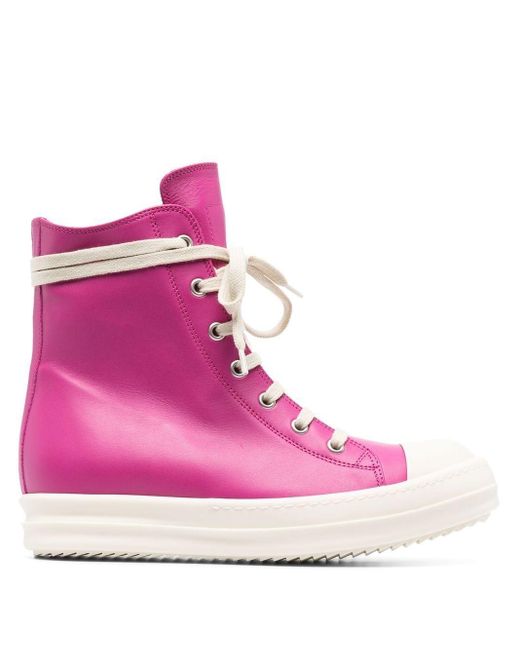 Rick Owens High-top Leather Sneakers in Pink | Lyst