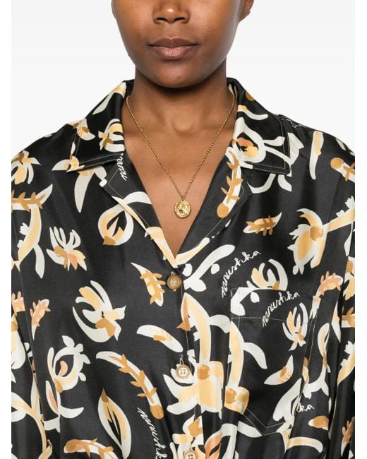 Nanushka Black Long-Sleeve Floral-Print Shirt