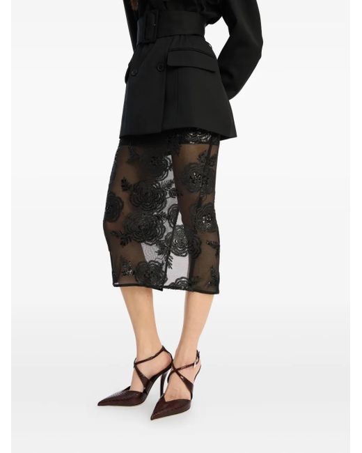 ROTATE BIRGER CHRISTENSEN Black Floral-Embellishment Midi Skirt