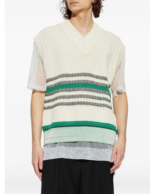 Lacoste White Striped V-Neck Vest for men