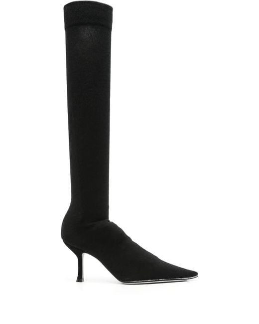 Rene Caovilla Black 70Mm Crystal-Embellished Knitted Boots