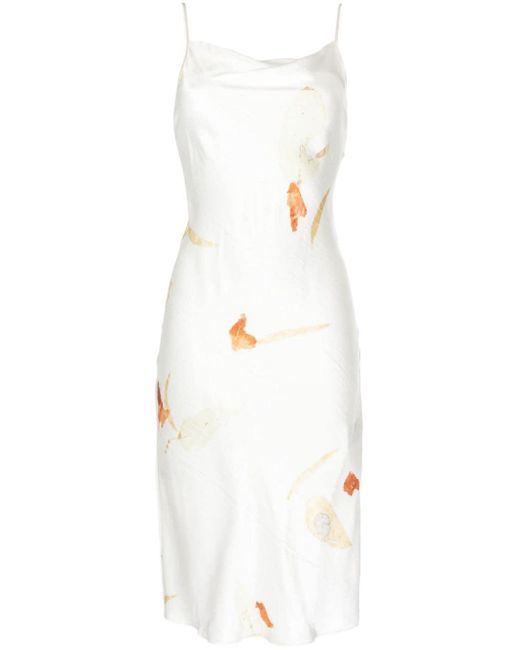 Feng Chen Wang White Floral-print Silk Midi Dress