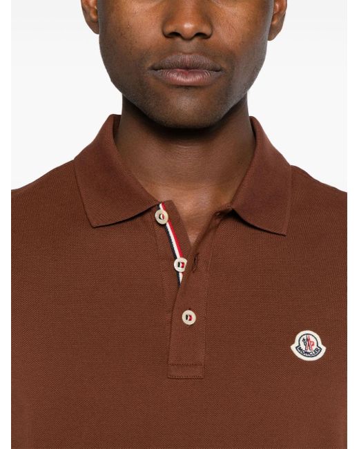 Moncler Brown Logo-patch Cotton Polo Shirt for men