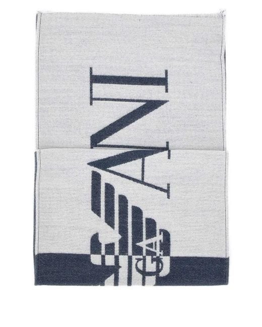 Emporio Armani Gray Logo-Embellished Fringed Scarf for men