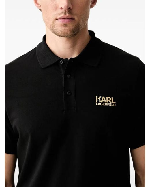 Karl Lagerfeld Black Logo-Print Polo Shirt for men