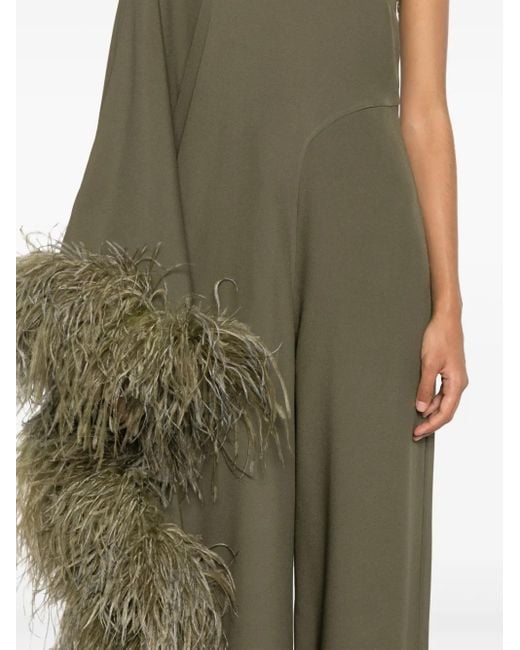 Taller Marmo Green Feather-Trim Cady Jumpsuit