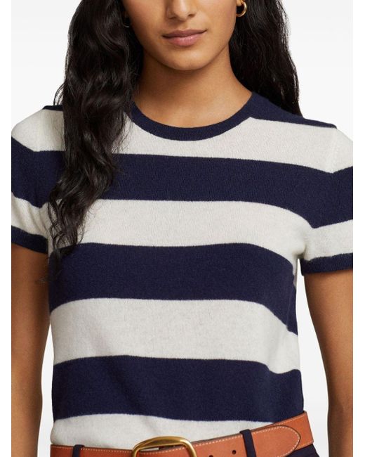 Polo Ralph Lauren Blue Striped Knitted Cashmere Top