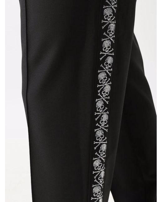 Philipp Plein Black Skull-Motif Rhinestone Track Trousers for men