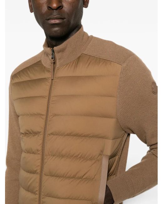 Moncler Brown Quilted-Panel Zip-Up Cardigan for men