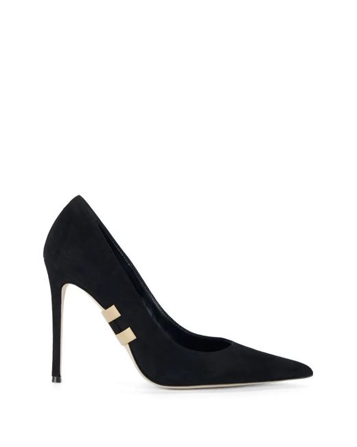 Elisabetta Franchi Black Suede Pumps With Jewel Logo