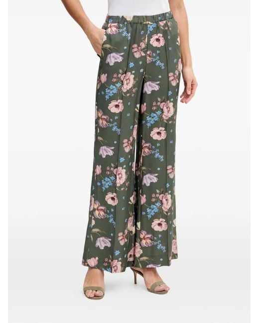 Ouí Green Floral-Print Trousers