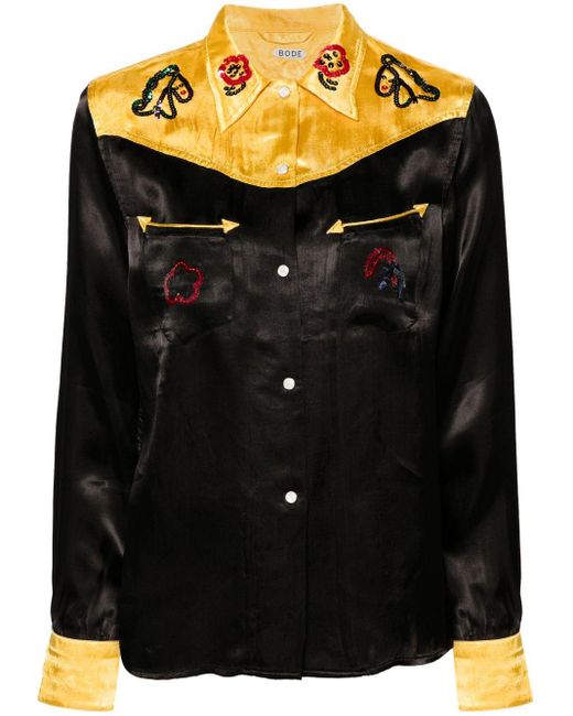 Bode Black Sequin Rodeo Satin Shirt