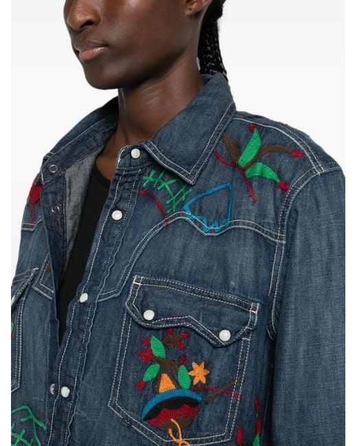 Antik Denim Blue Embroidered Denim Shirt