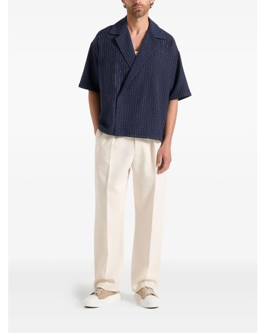 Manière De Voir Blue Abel Boxy Pinstripe Double-Breasted Shirt for men