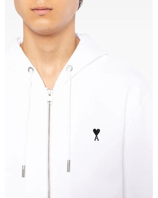 AMI White Logo-Embroidered Hoodie