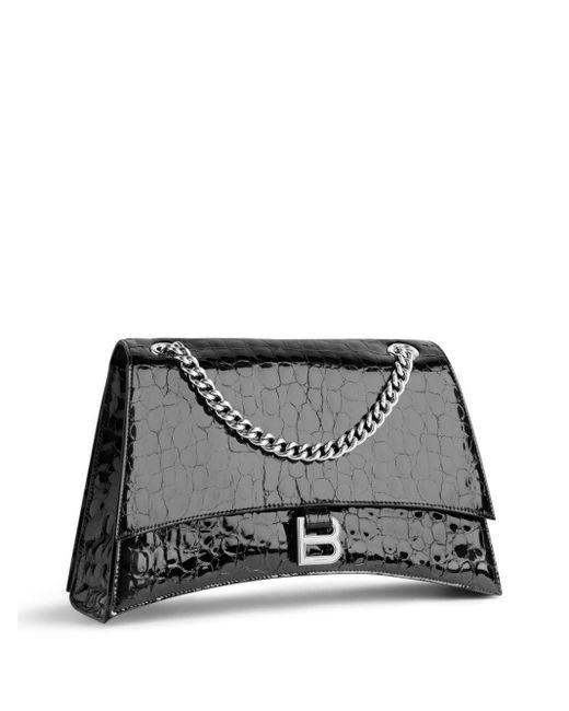 Balenciaga Black Medium Crush Crocodile-effect Shoulder Bag