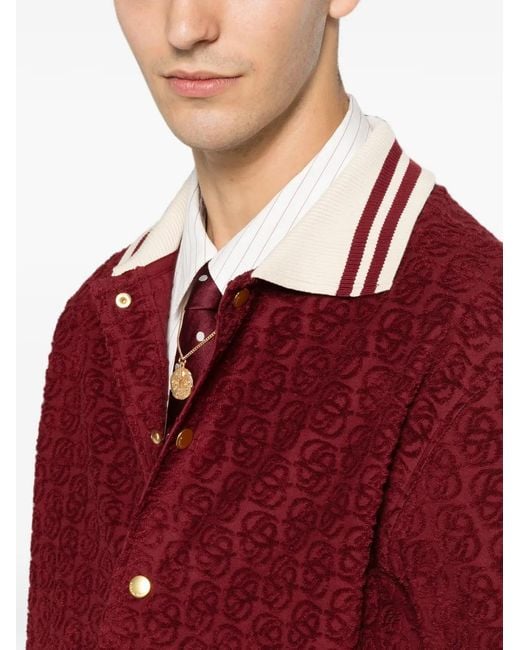Drole de Monsieur Red Monogram-Jacquard Striped-Collar Shirt for men