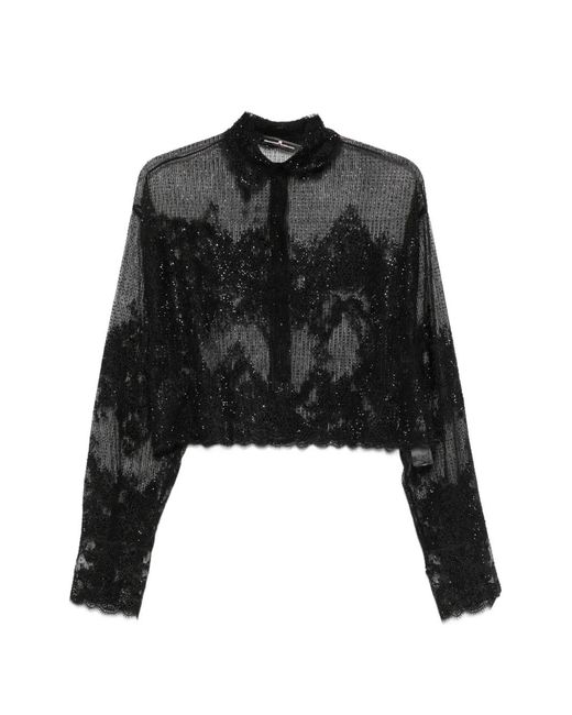 Ermanno Scervino Black Sequin-Embellished Buttoned Shirt
