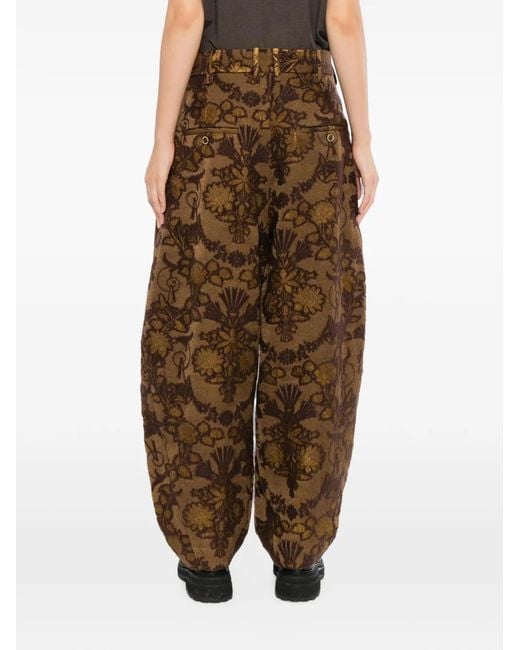 Uma Wang Green Floral-Jacquard Trousers