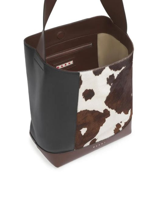 Marni White Pod 2.0 Cow-Print Shoulder Bag