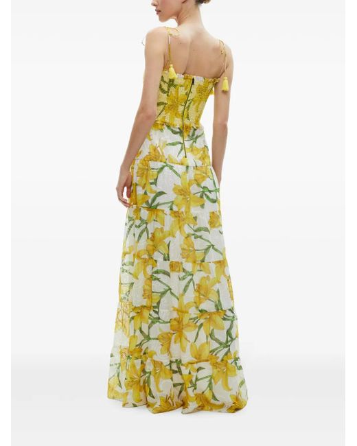 Abito Marna Lungo A Fiori di Alice + Olivia in Yellow