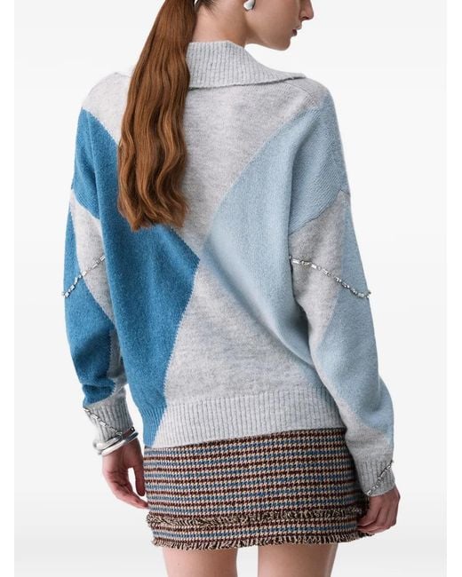 Liu Jo Blue Argyle Polo With Jewel Embroidery