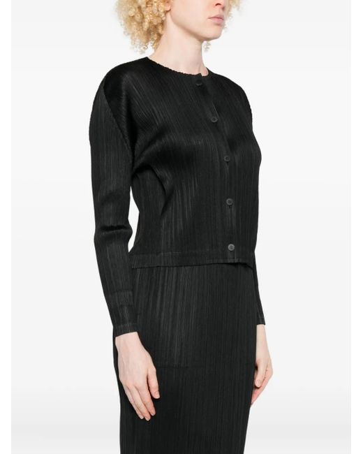 Pleats Please Issey Miyake Black Pleated Button-Front Jacket