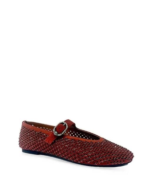 Kurt Geiger Red Mayfair Crystal-Embellished Buckle-Fastening Ballet Flats