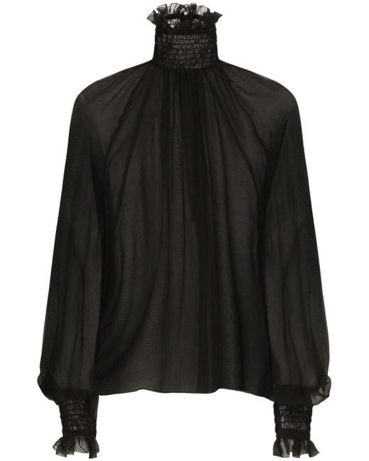 Dolce & Gabbana Black Seidenbluse mit Stehkragen