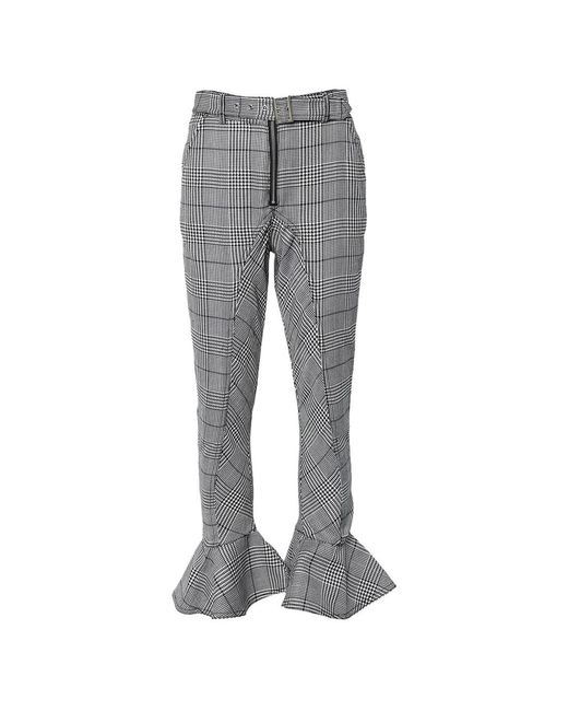 Self-Portrait Gray Checkered Ruffled-Hem Trousers