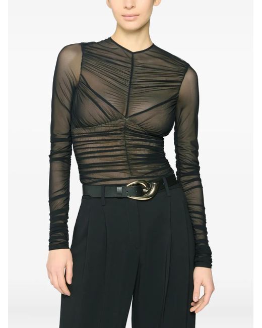 Genny Black Ruched Mesh Bodysuit