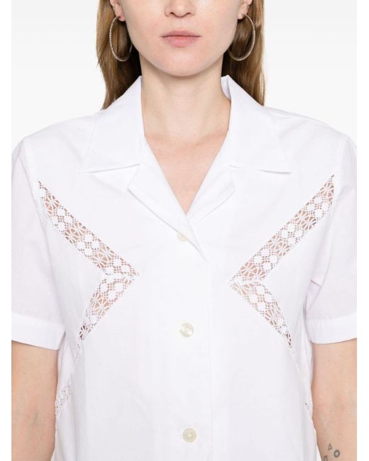 MARINE SERRE White Lace-embellished Cotton Shirt