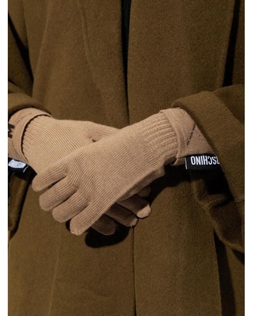 Moschino Brown Logo-Tag Wool Gloves