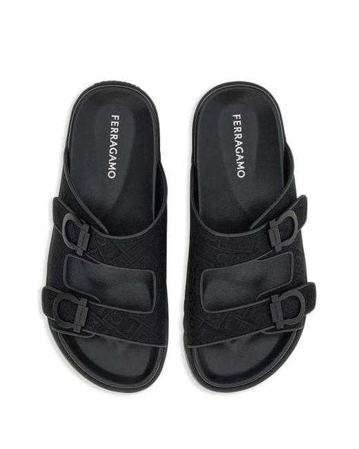 Sandali Con Motivo Gancini Jacquard di Ferragamo in Black da Uomo