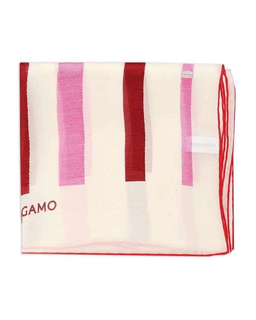 Ferragamo ストライプ シルクスカーフ Pink