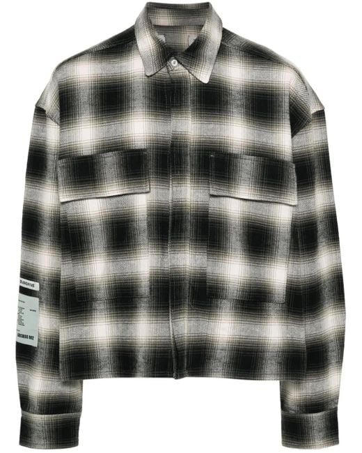 B1ARCHIVE Black Logo-Patch Plaid Shirt for men