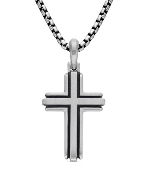 David Yurman White Sterling Deco Cross Pendant (34Mm) for men