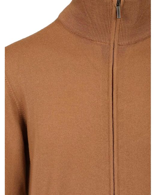 Al Duca D'aosta Brown Zip-Up Ribbed-Trim Sweater for men