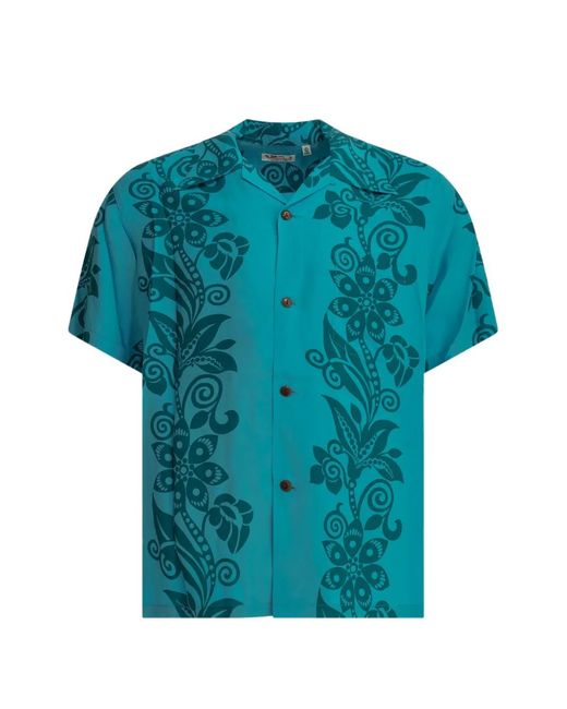 Sun Surf Blue Floral-Print Short-Sleeve Shirt for men