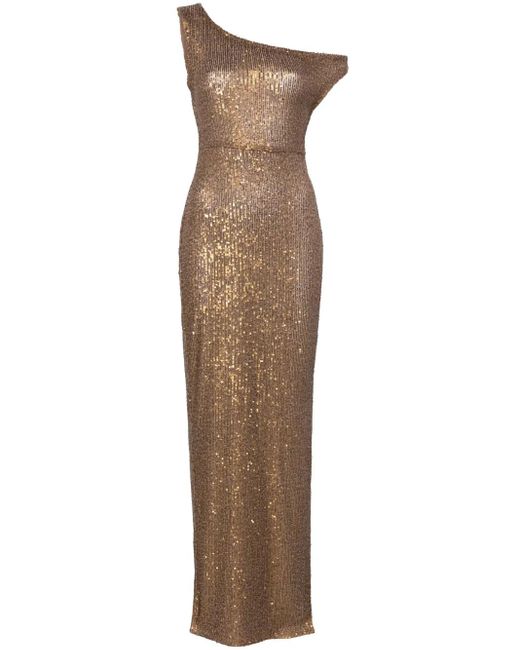Norma Kamali スパンコールトリム イブニングドレス Brown