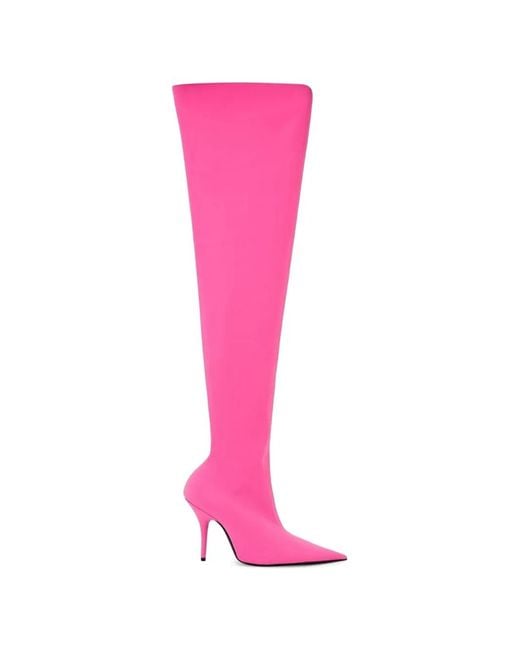 Balenciaga Pink Pointed-Toe Knee-High Boots