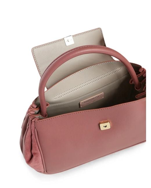 Coccinelle Pink Suede-Panelled Leather Tote Bag