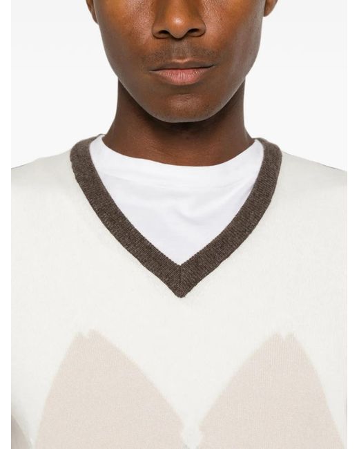 Vengera Brown Argyle-Pattern V-Neck Sweater for men
