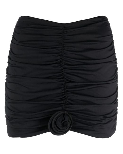 LaRevêche Black Lillibet Floral-Appliqué Gathered Miniskirt